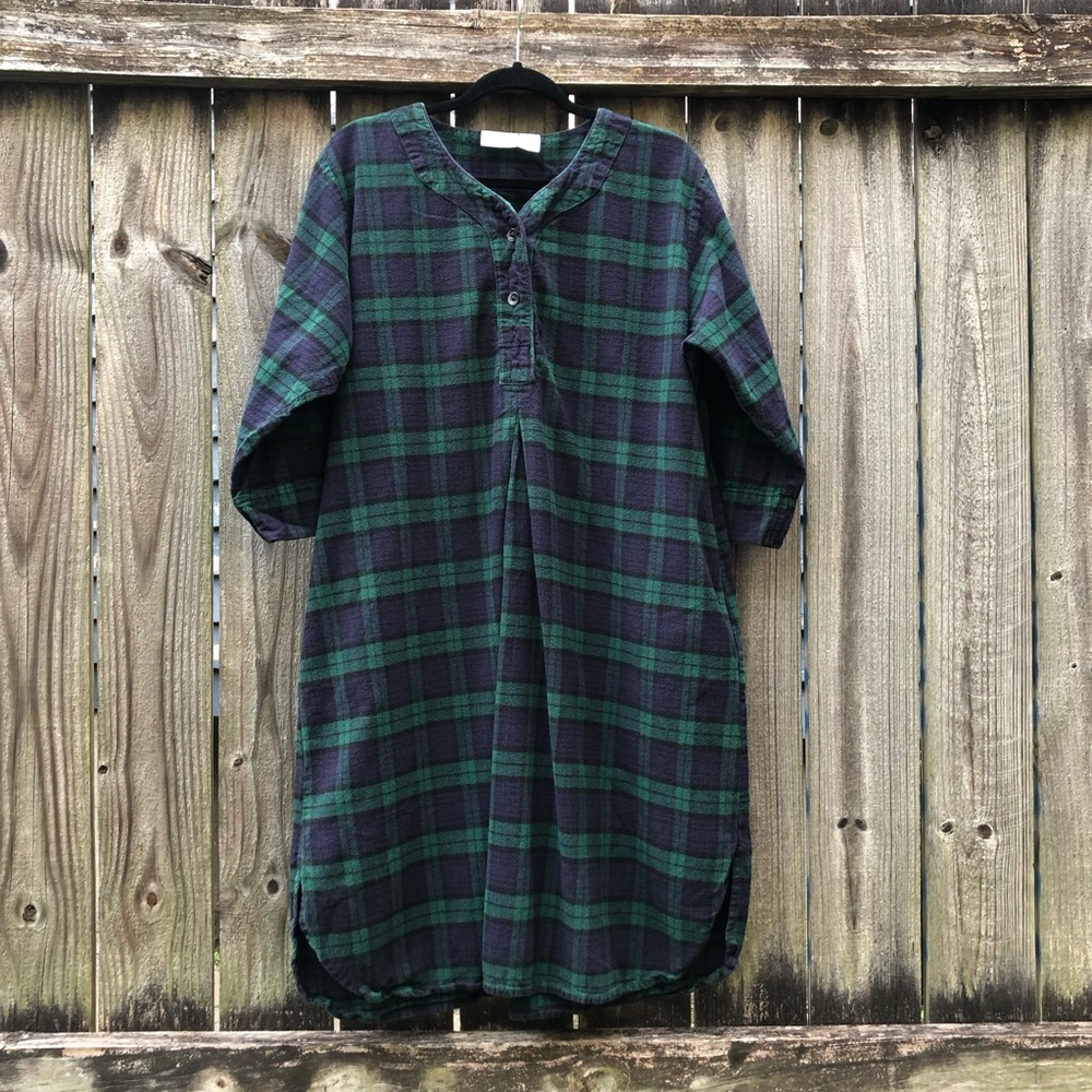 Vermont Country Store Flannel Nightgown Blackwatch Plaid Size L 100% Cotton